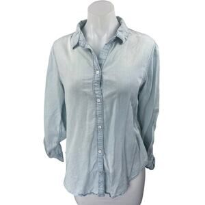 Tread & Supply Women's Blue Chambray Long Sleeve Button Down Denim Shirt Top S